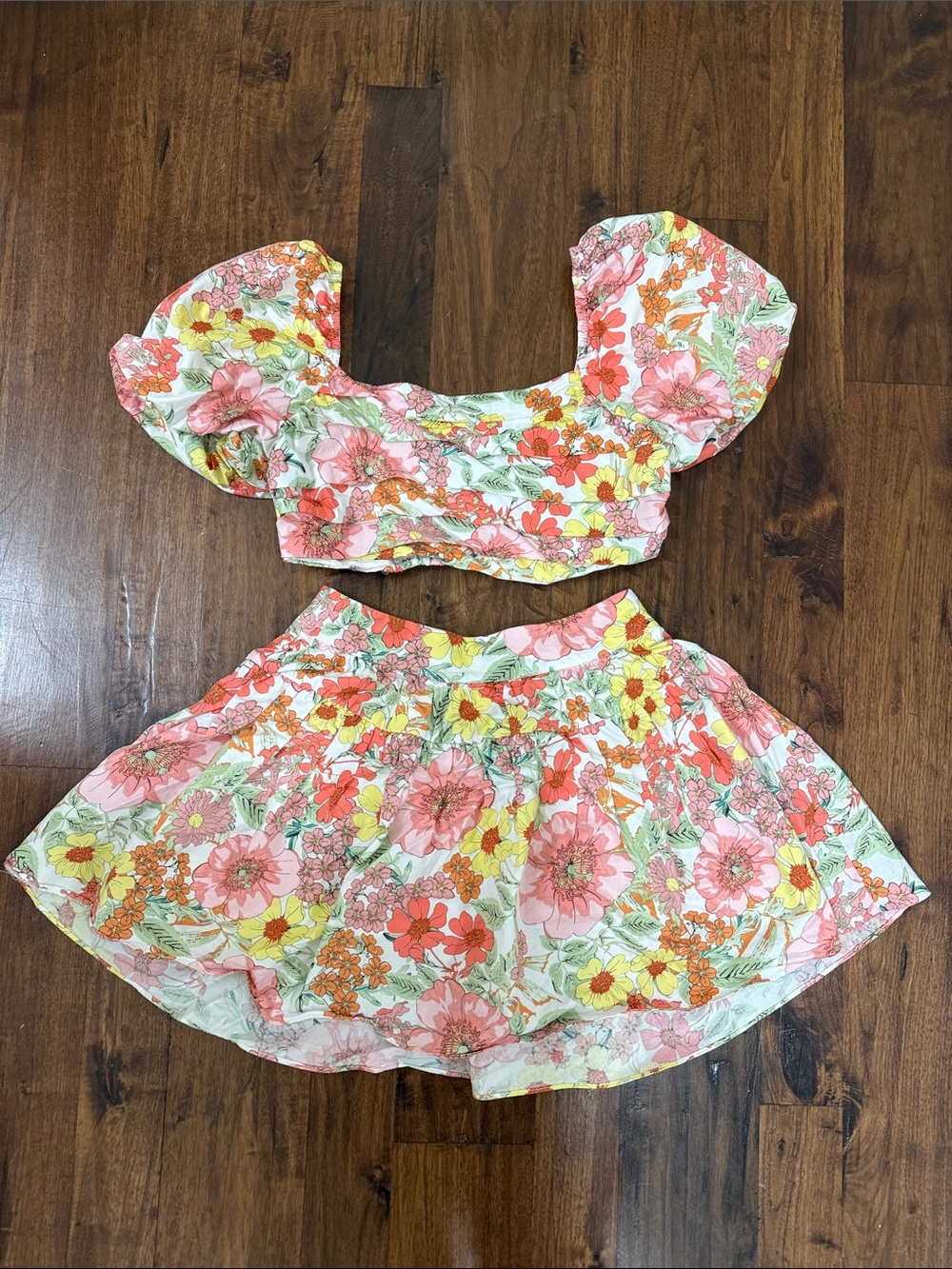 Buddy Love Pink & Yellow Floral Puff-Sleeve Crop Top